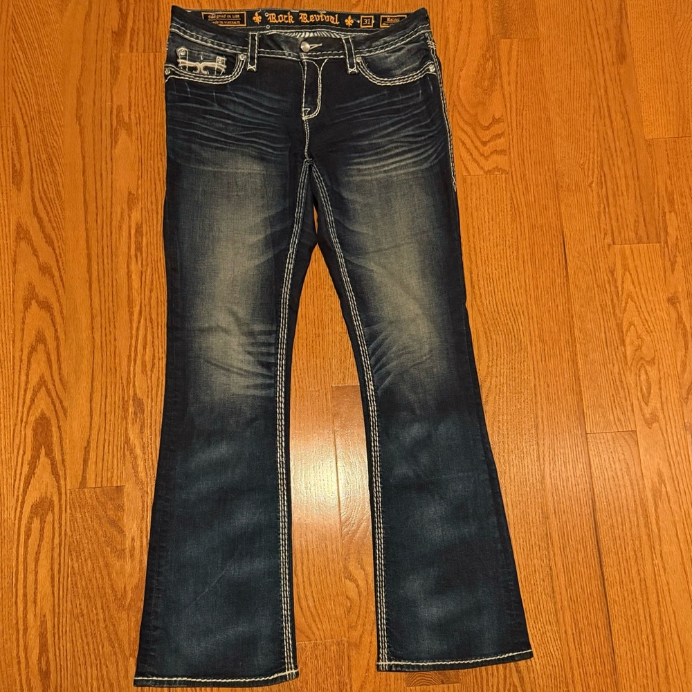 EUC, Rock Revival Flare Wide Leg Jeans, Size 31
